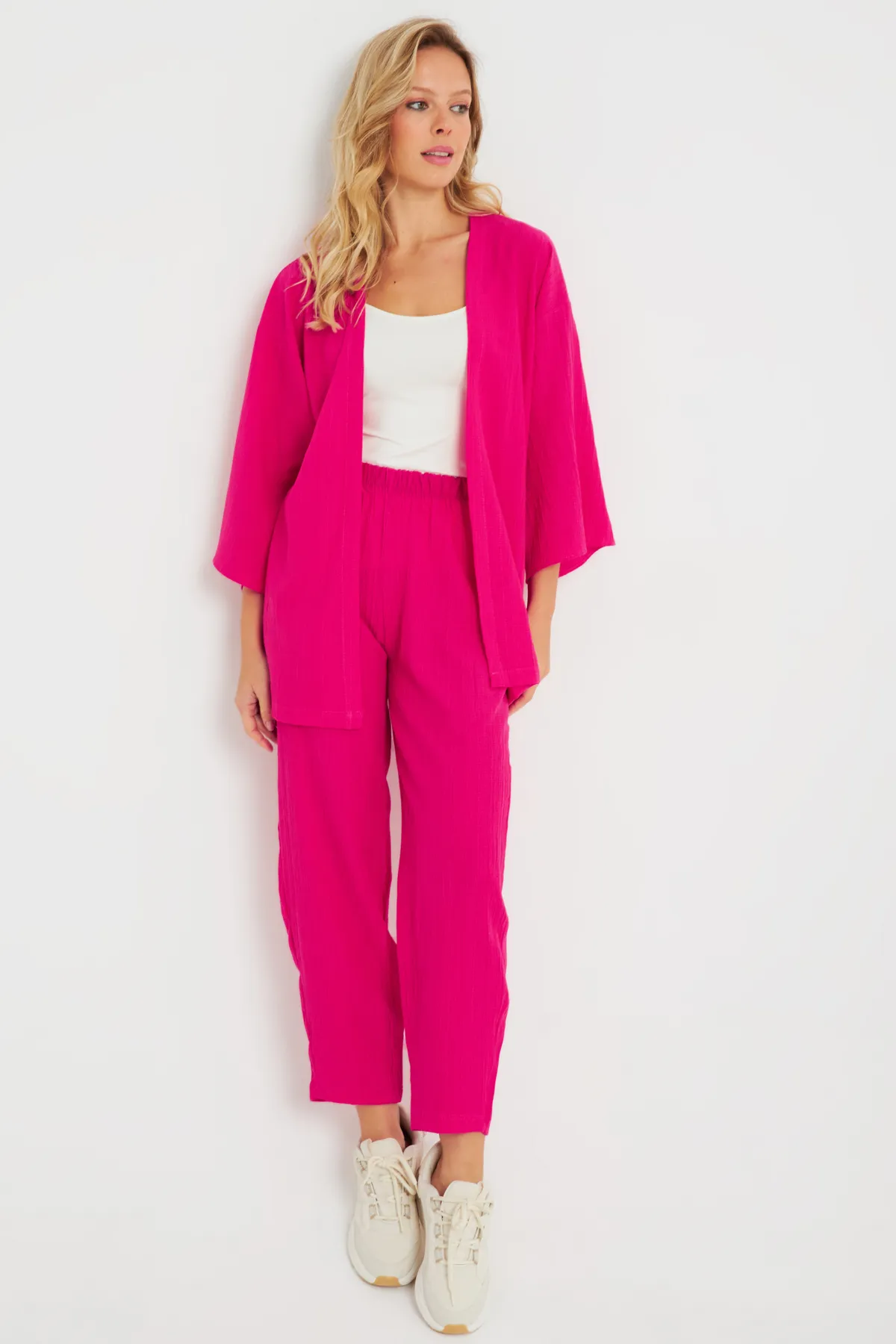 Cool & Sexy  Gewickeltes Kimono-Set für Damen Fuchsia Q983