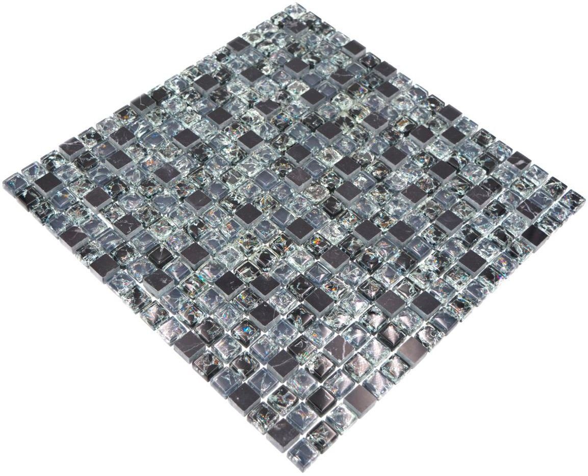 Mosani Mosaikfliesen Glasmosaik Naturstein Mosaik schwarz glänzend / 10 Matten