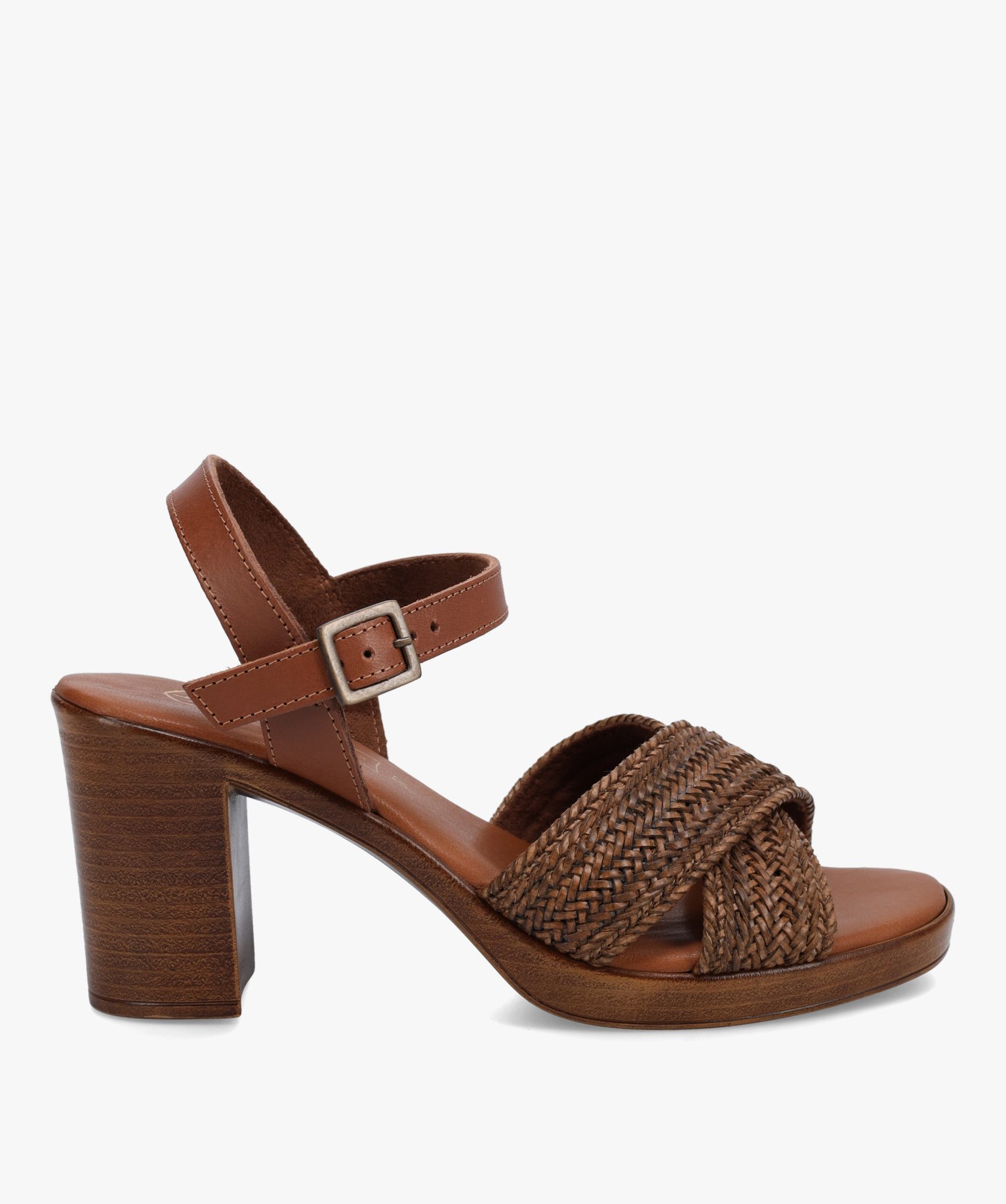 Sandales femme à talon haut et brides tressées camel | GEMO