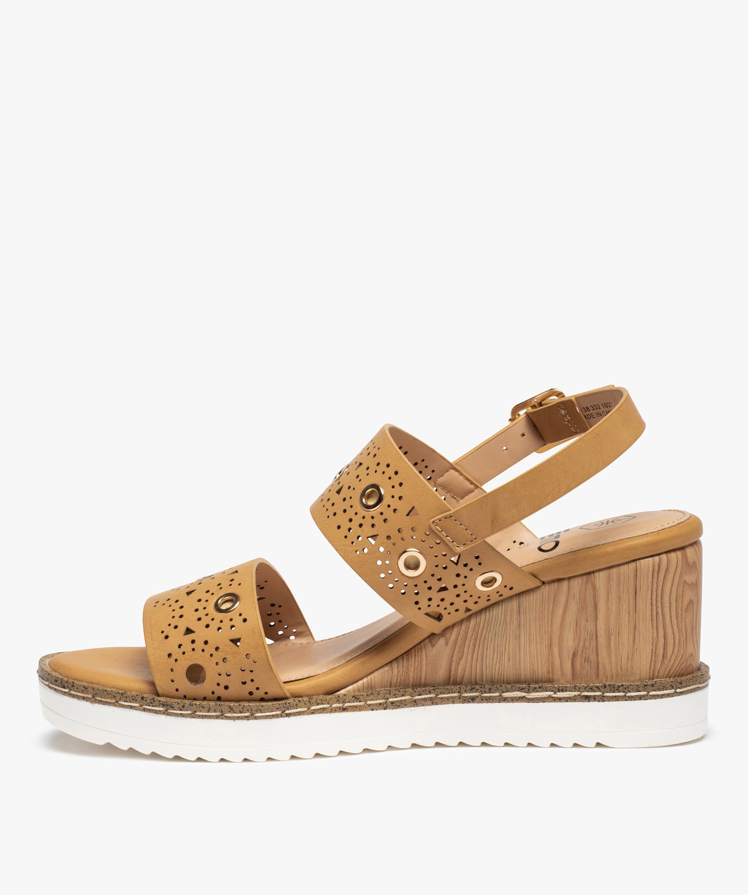 Sandales femme compensées à brides ajourées beige | GEMO