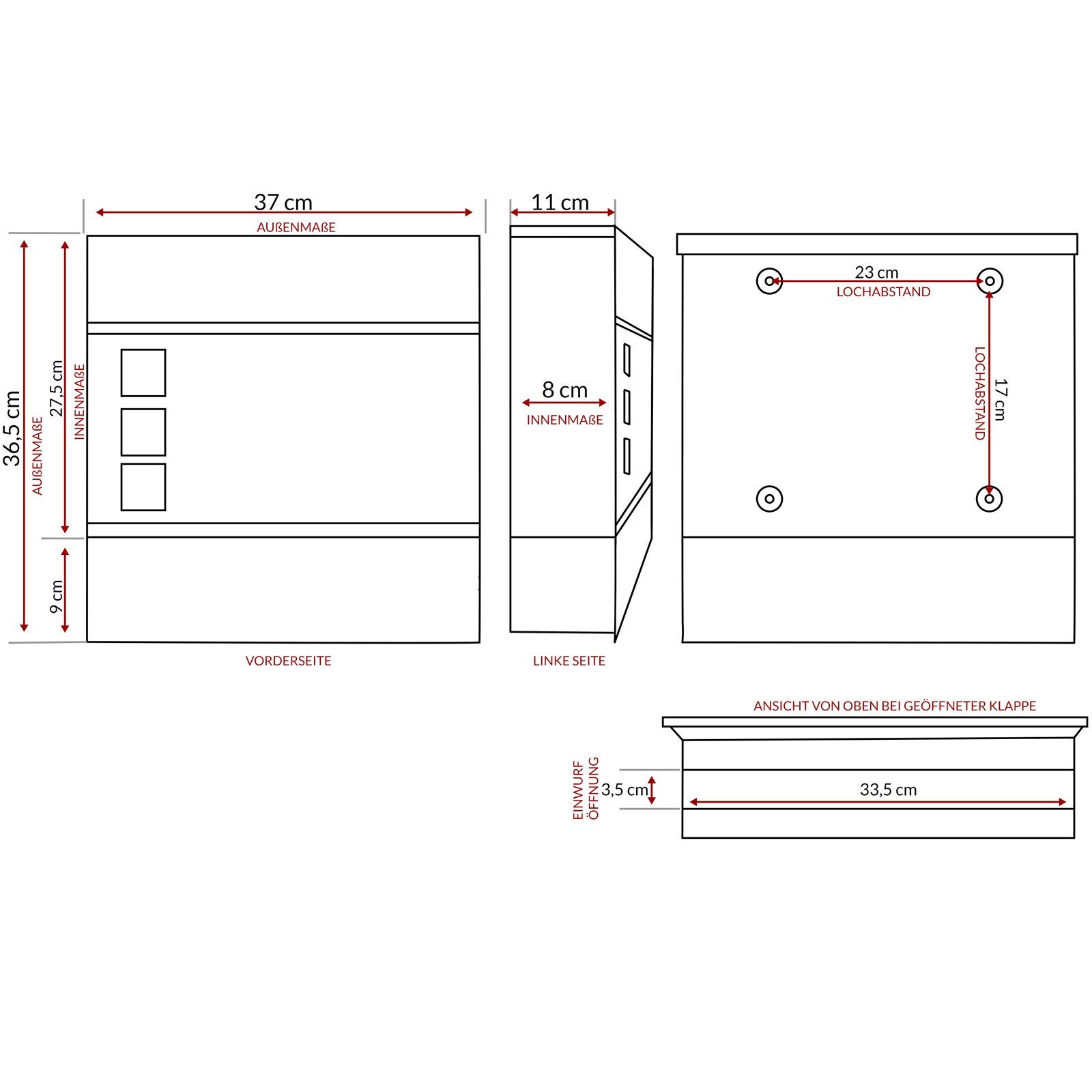 monzana Wandbriefkasten, Design Stahl mit Zeitungsfach Sichtfenster 2 Schlüssel