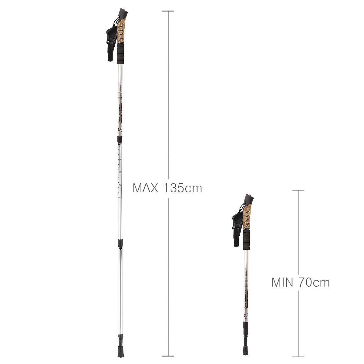 MidGard Nordic-Walking-Stöcke Teleskop Antischock Wanderstöcke aus Aluminiumlegierung mit Korkgriff (2 St)