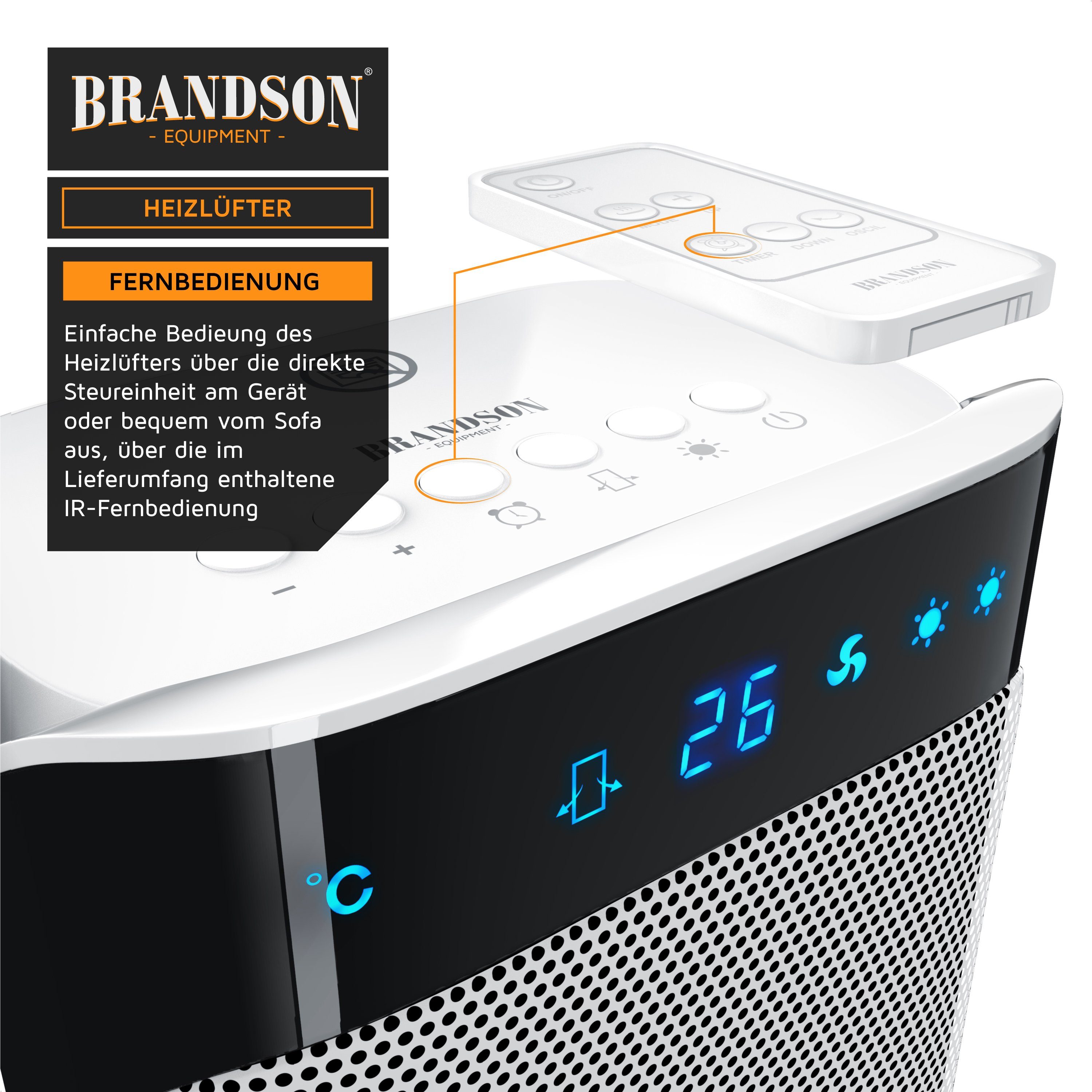 Brandson Heizlüfter, 2000 W, Fernbedienung, leise, Oszillation, Timer, Badezimmer Keramikheizlüfter