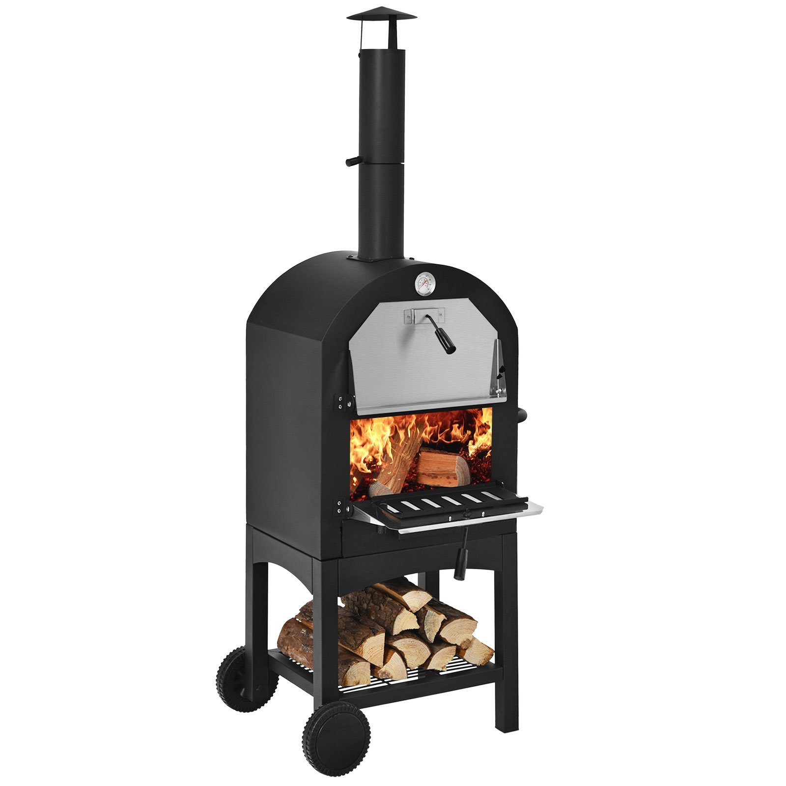 COSTWAY Pizzaofen, Grillwagen, mit Schornstein, für BBQ draußen