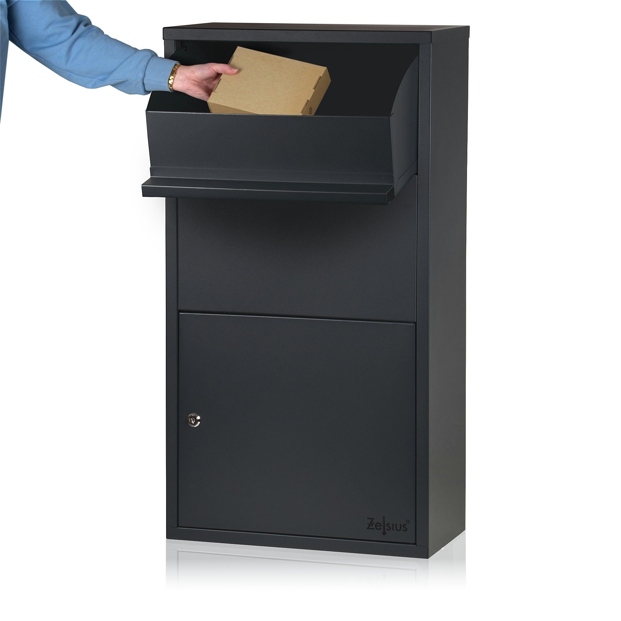 Zelsius Paketbriefkasten Merkur, pulverbeschichteter Stahl mit Edelstahl, RAL7016 Anthrazit (1x Paketbriefkasten)