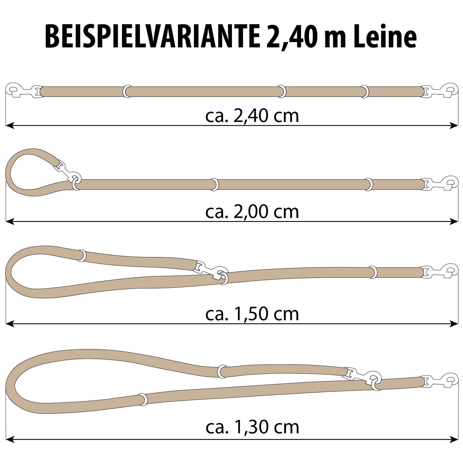 CopcoPet Hundeleine Fettlederleine Leder Führleine geflochten 3fach verstellbar verchromt, Robust, nachhaltig, Naturprodukt