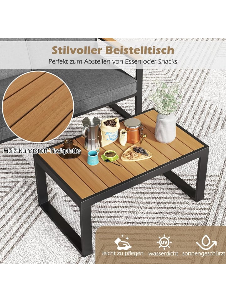COSTWAY 2 tlg. Balkonmöbel Gartenbank & Tisch in Grau günstig kaufen onesize