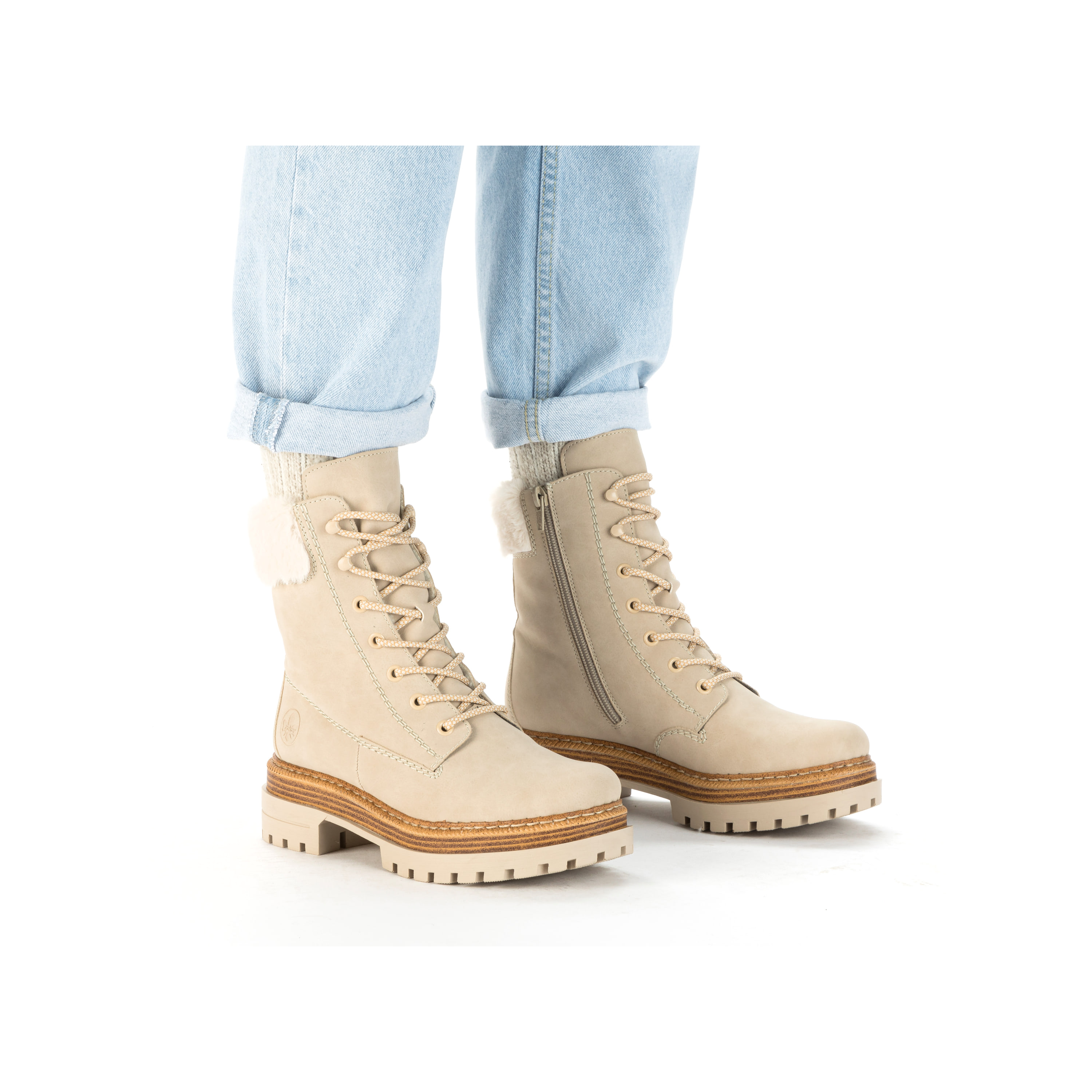 Rieker Damen Schnürstiefel sandbeige