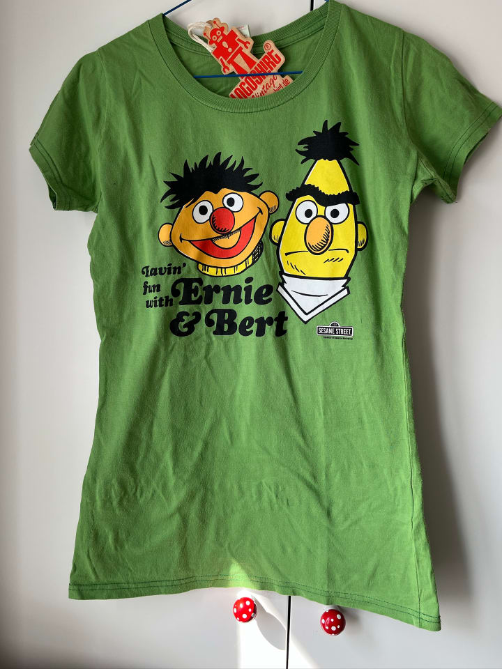 Logoshirt T-Shirt Sesamstraße – Ernie & Bert in grün günstig kaufen M