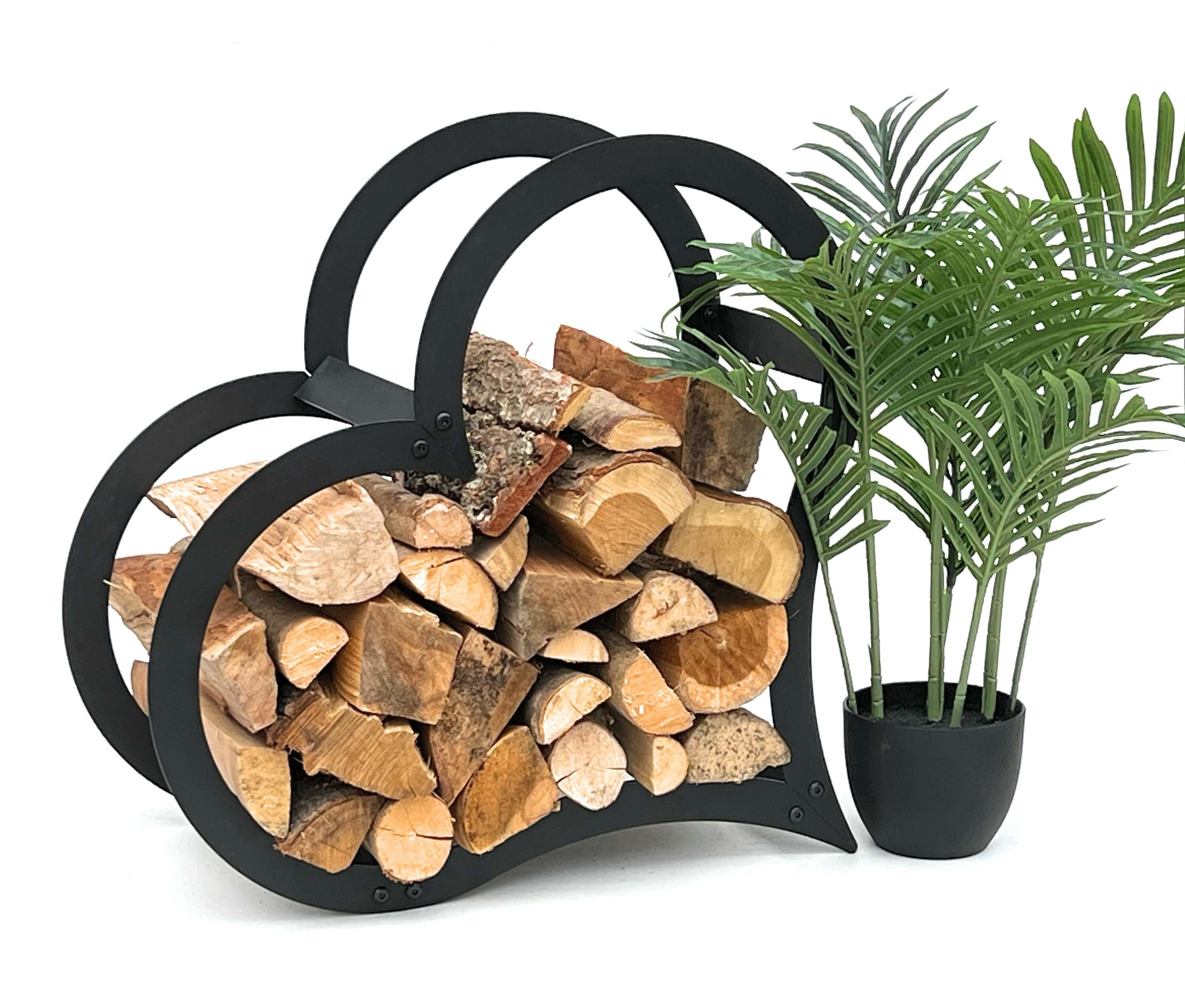 DanDiBo Kaminholzregal Kaminholzregal Metall Schwarz Stehend Herz 52 cm Kaminholzständer, Herzförmig und Freistehend