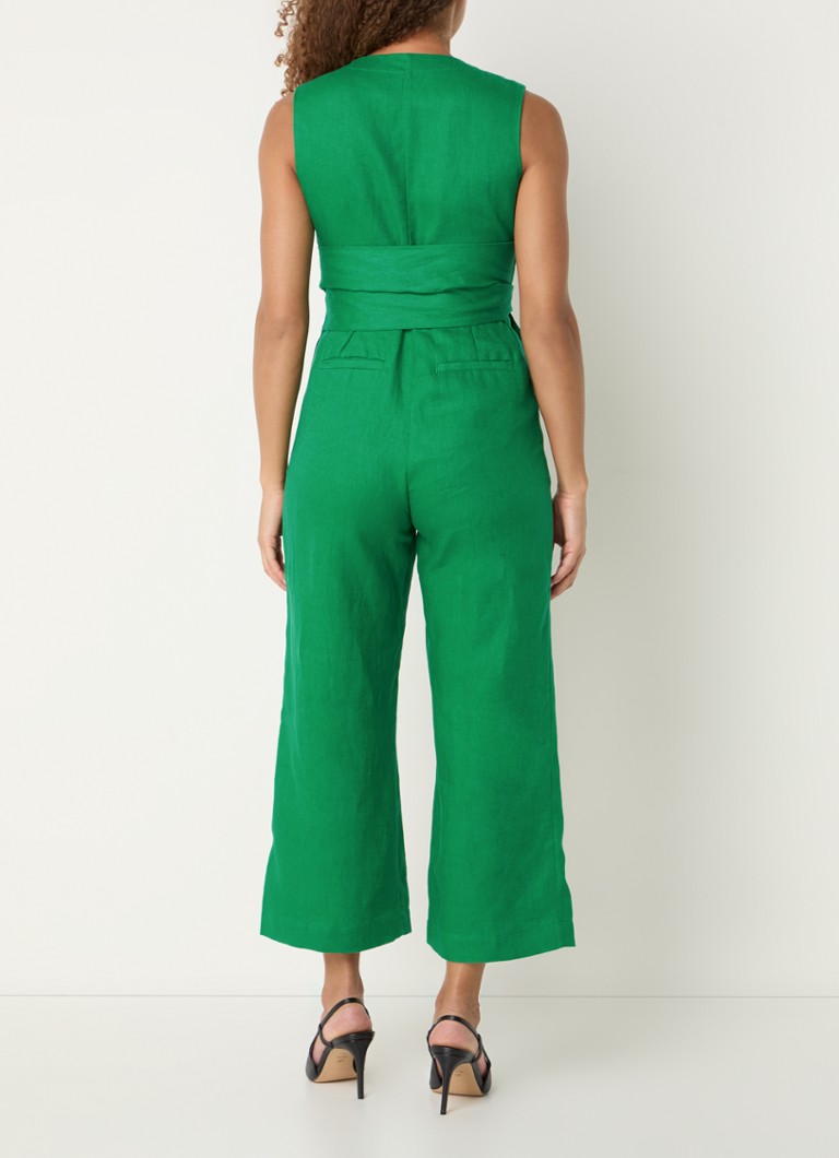 Hobbs Melodie loose fit cropped linen jumpsuit with tie belt