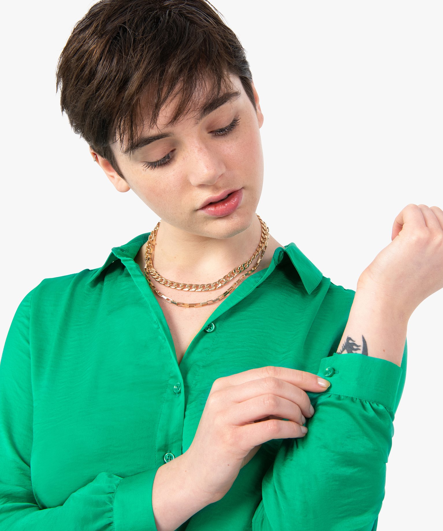 Chemise en satin à manches longues femme vert | GEMO