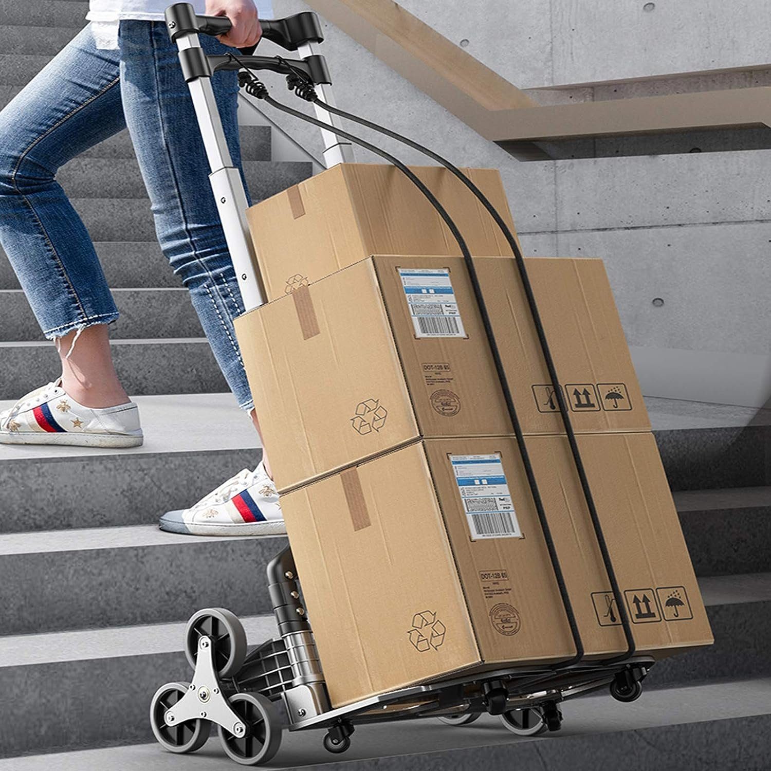 KOMFOTTEU Sackkarre Treppensteiger, mit 10 Rädern und elastischem Seil