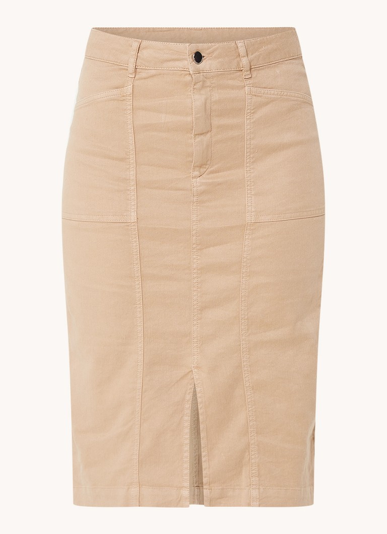 Fustă midi din in și denim cu crăpătură, creație Gerard Darel.