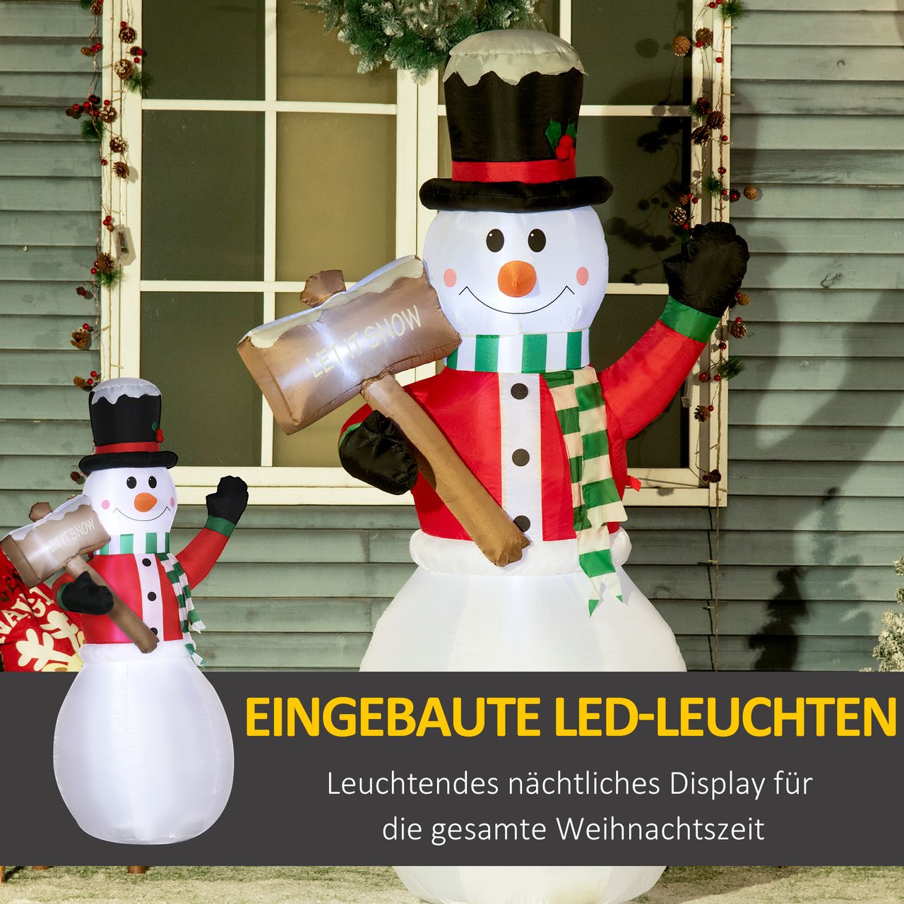 Outsunny 180 cm Aufblasbarer Schneemann mit Schild Weihnachtsdeko mit LED-Licht
