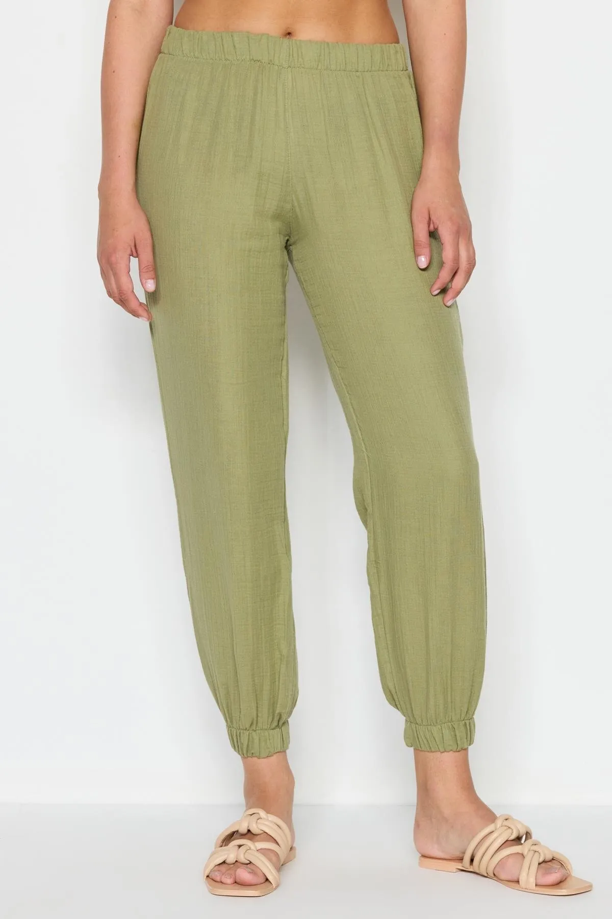 C&City  Damen-Jogginghose aus Bio-Baumwollmusselin mit elastischem Bein 743 Khaki