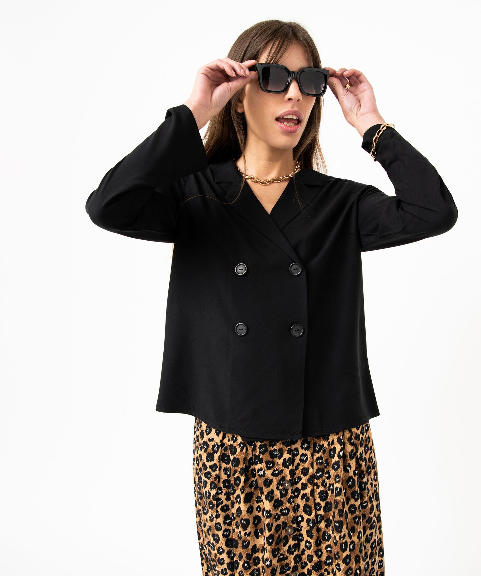 Chemise fluide à manches longues et double boutonnage femme noir | GEMO