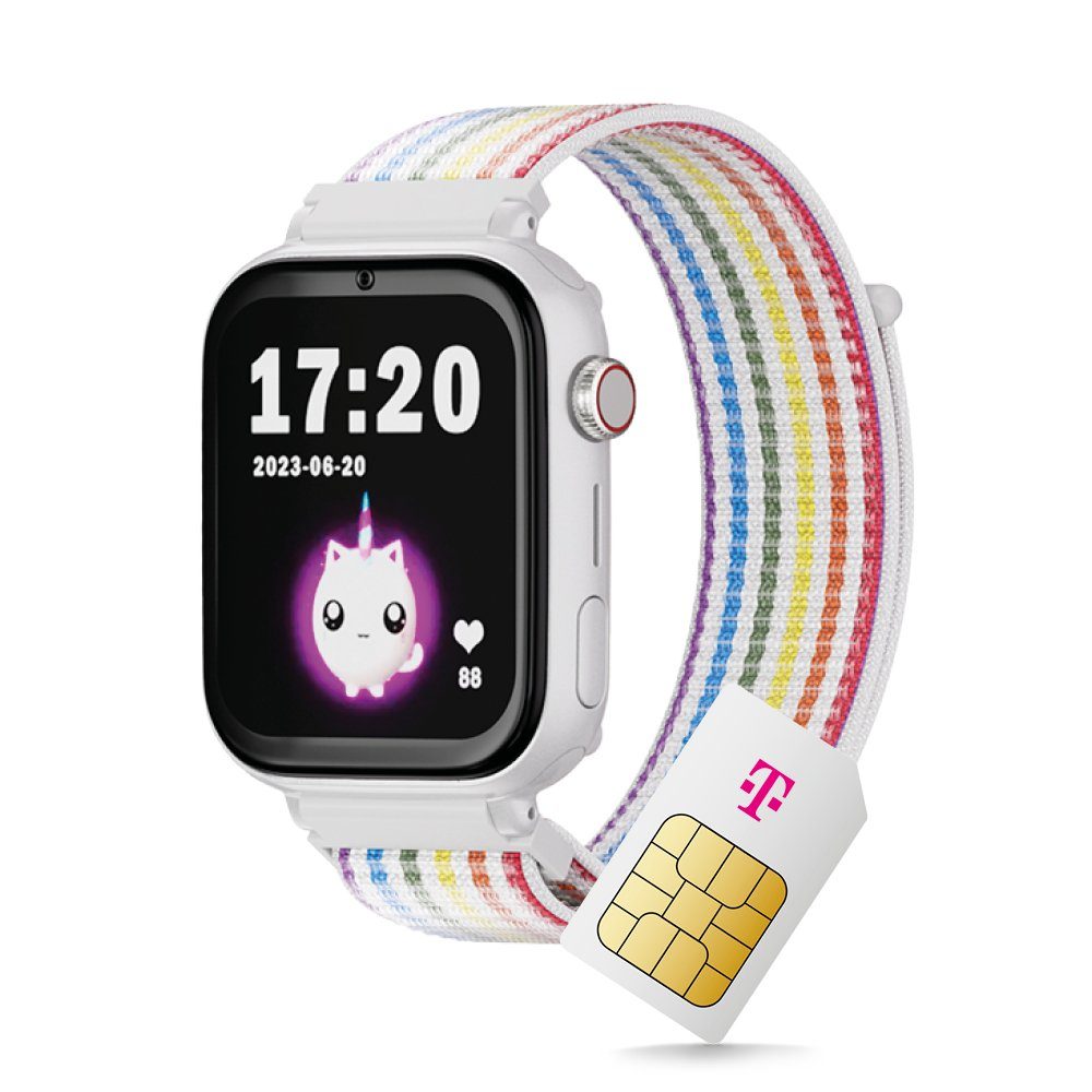 SaveFamily SaveWatch+ (inklusive Telekom SIM-Karte) Smartwatch (4,7 cm/1,85 Zoll, Android 8.1), inkl. magnetisches Ladekabel, Kinder-Smartwatch, Kids Watch, wechselbares Armband, Face ID