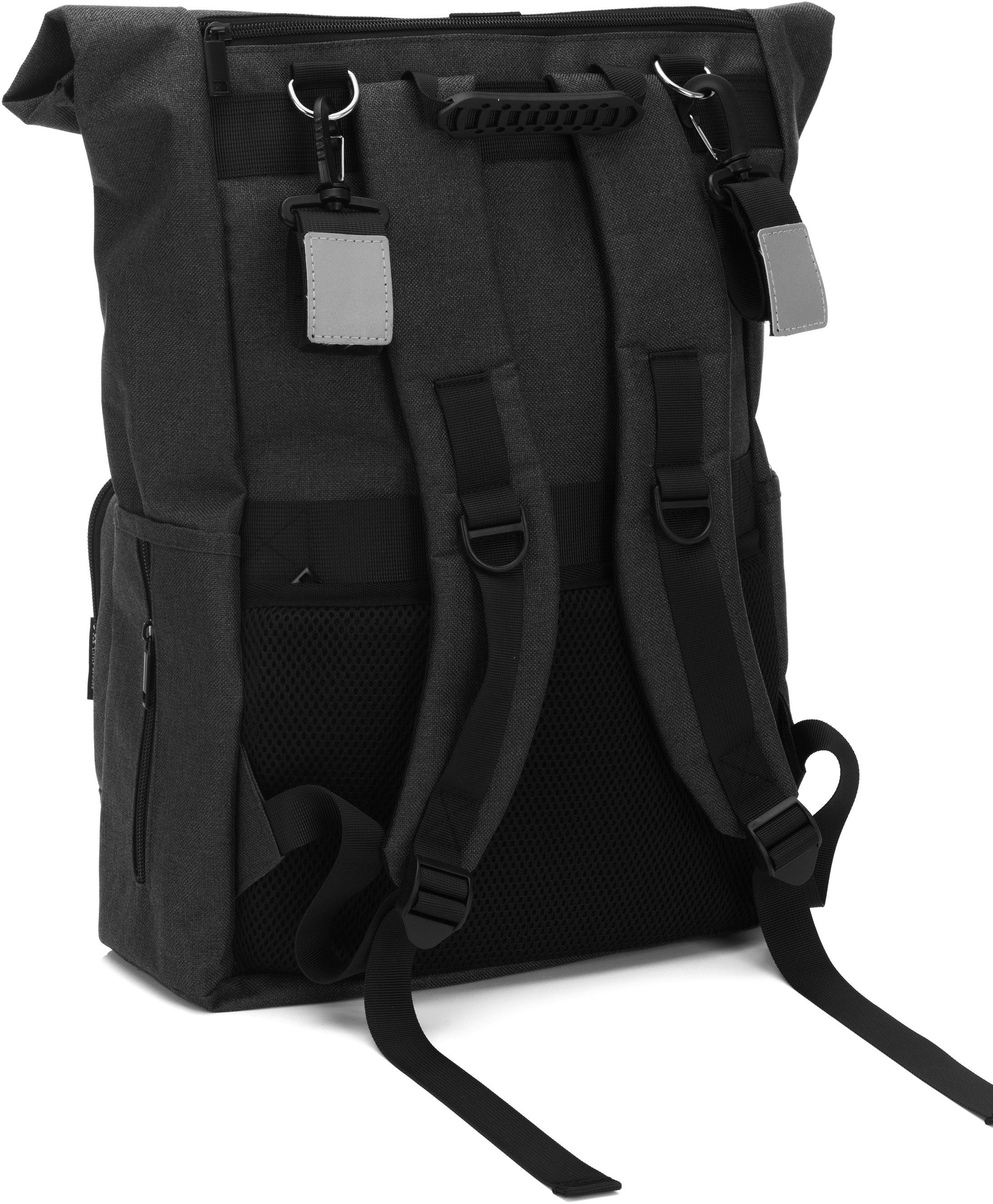 Fillikid Wickelrucksack Tokio, schwarz melange, mit Wickelauflage und Volumenerweiterung