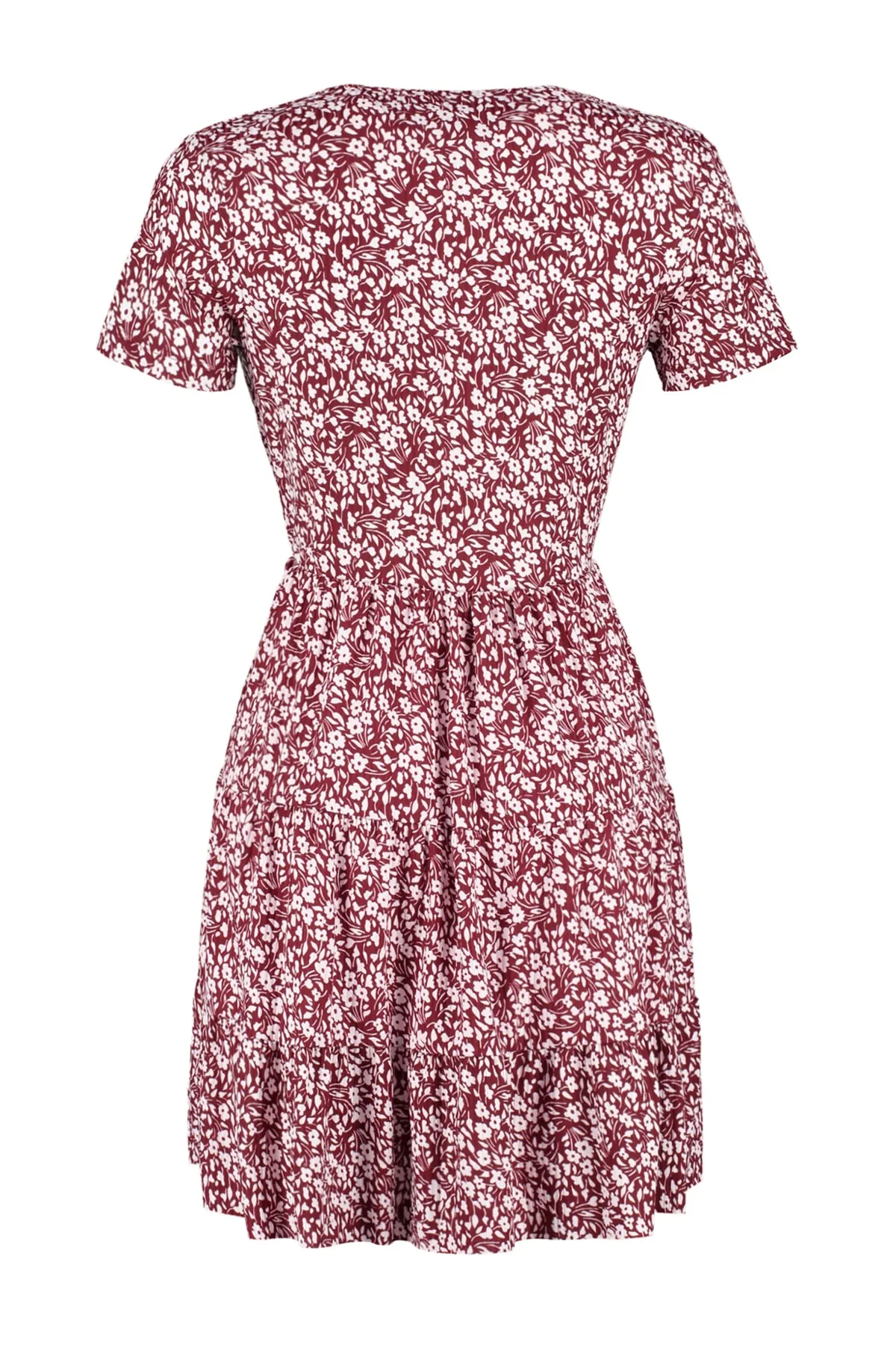 Trendyol Collection  Burgunderrot bedrucktes, zweireihiges Mini-Strickkleid mit flexiblem Ausschnitt TWOSS21EL0241