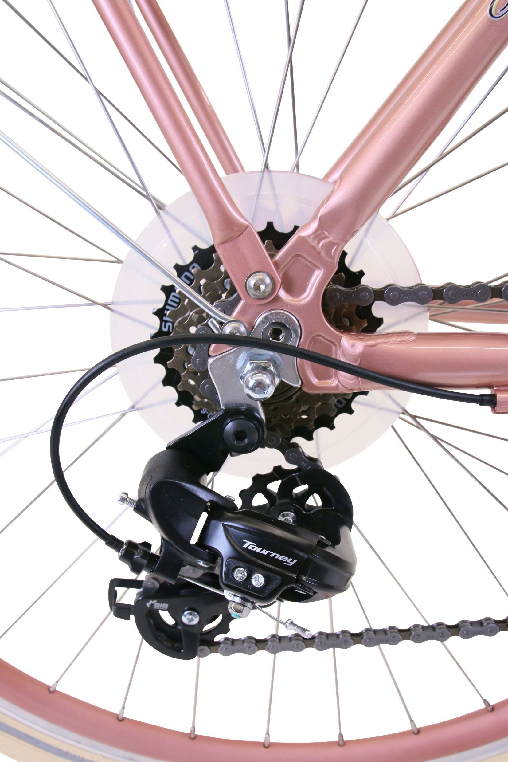 FASHION LINE Cityrad, 6 Gang Shimano TOURNEY TY 300 Schaltwerk, Kettenschaltung, mit Korb im Rattan-Look