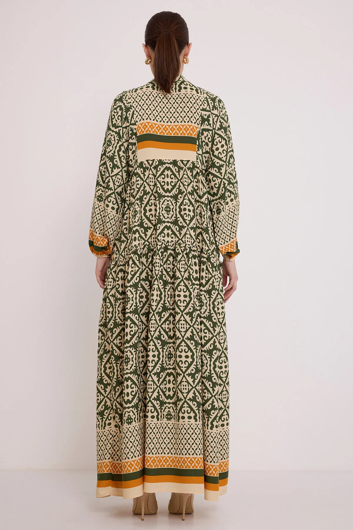 Bigdart  Beige-grünes Viskose-Hijab-Kleid für Damen 2423