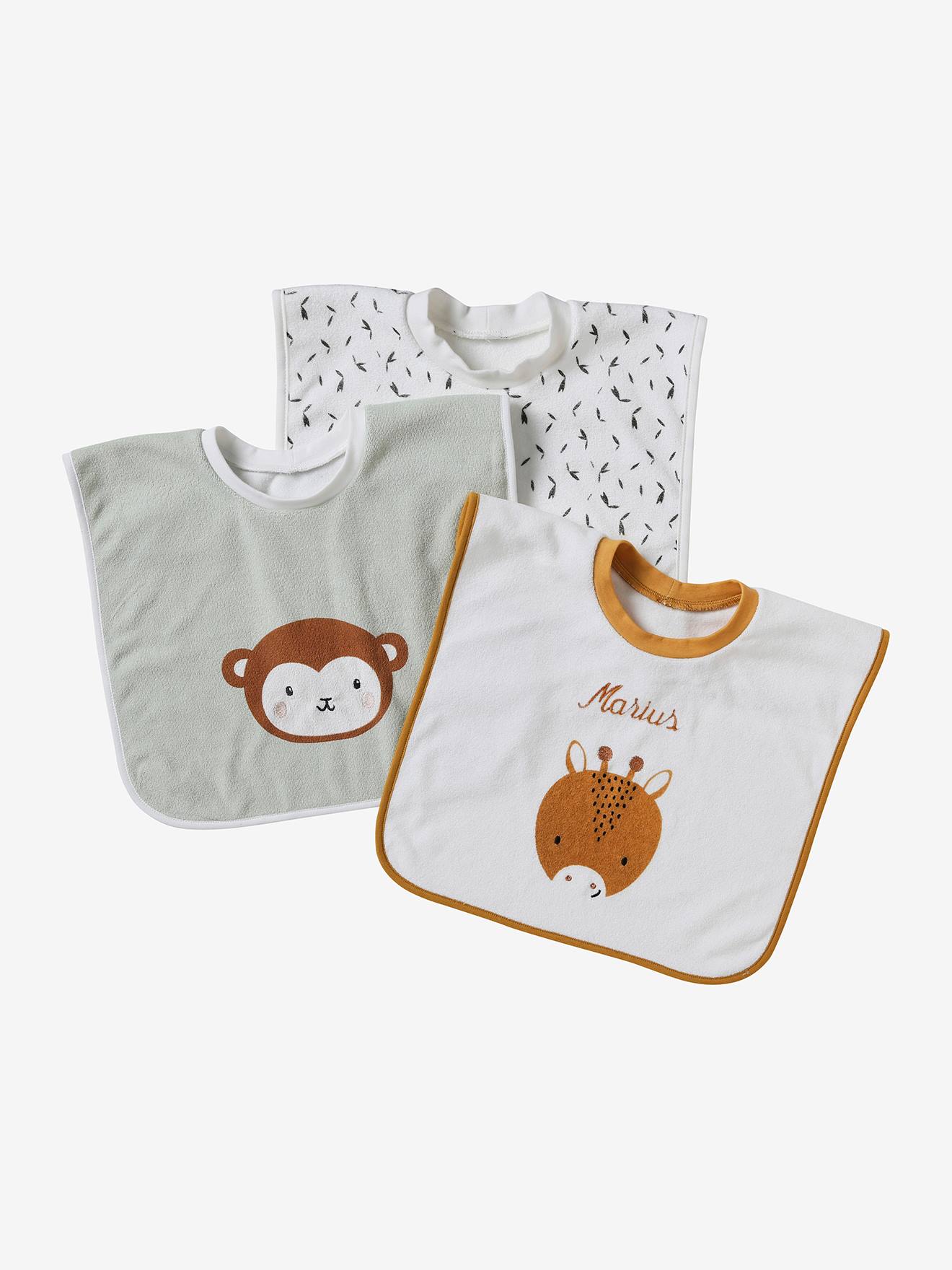 Vertbaudet 3er-Pack Baby Schlupflätzchen, personalisierbar - pack hellgrün pandafreunde