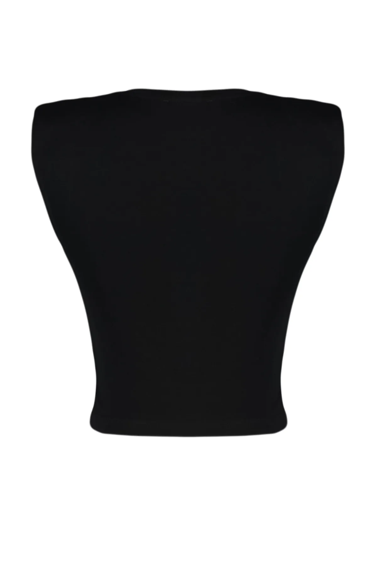 Trendyol Collection  Schwarze wattierte, eng anliegende, kurze, dehnbare Strickbluse mit Rundhalsausschnitt TWOSS23BZ00251