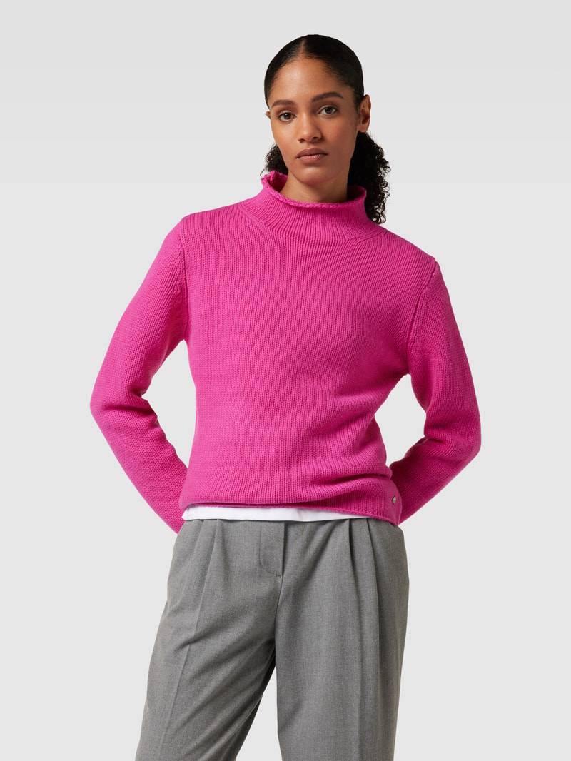 Strickpullover mit Stehkragen Modell 'Basic' in rosa
