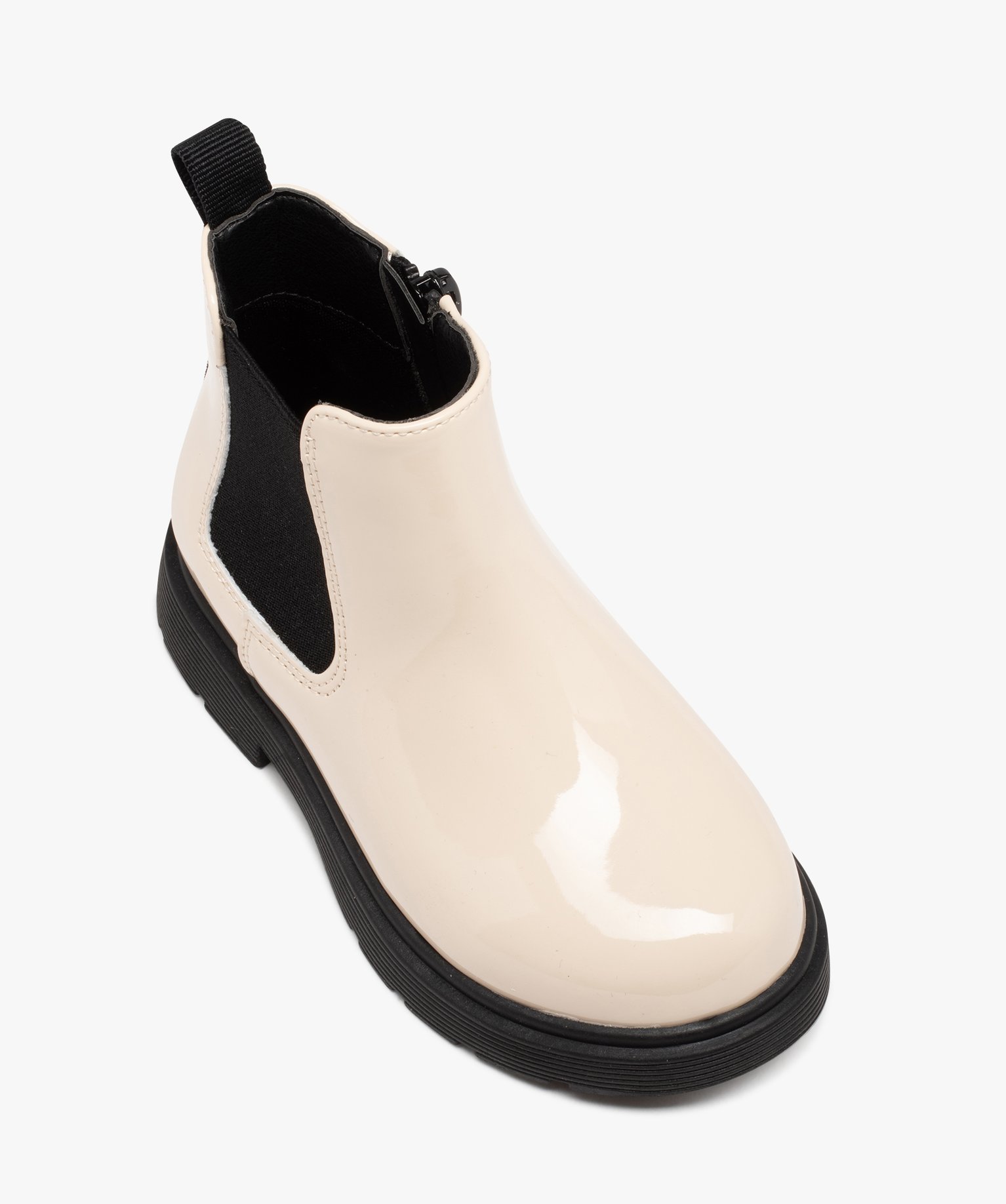 Bottes fille Chelsea vernies à zip beige | GEMO