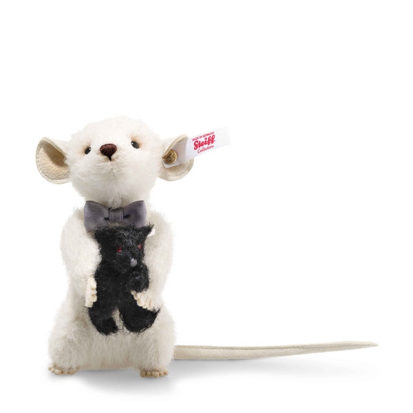 Peky Maus mit Teddybär, 12 cm, weiß