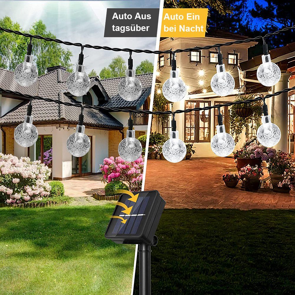 Rosnek LED-Lichterkette Lichterkette Außen Solar, Solar Lichterkette Aussen Kristall Kugeln, 5/9M Wasserdicht LED Solarlichterkette für Garten, Party, Weihnachten
