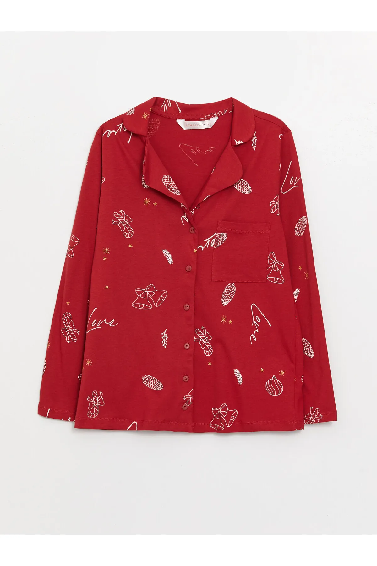 LC Waikiki  Langarm-Damenpyjama-Set mit Hemdkragen und Neujahrsmotiv