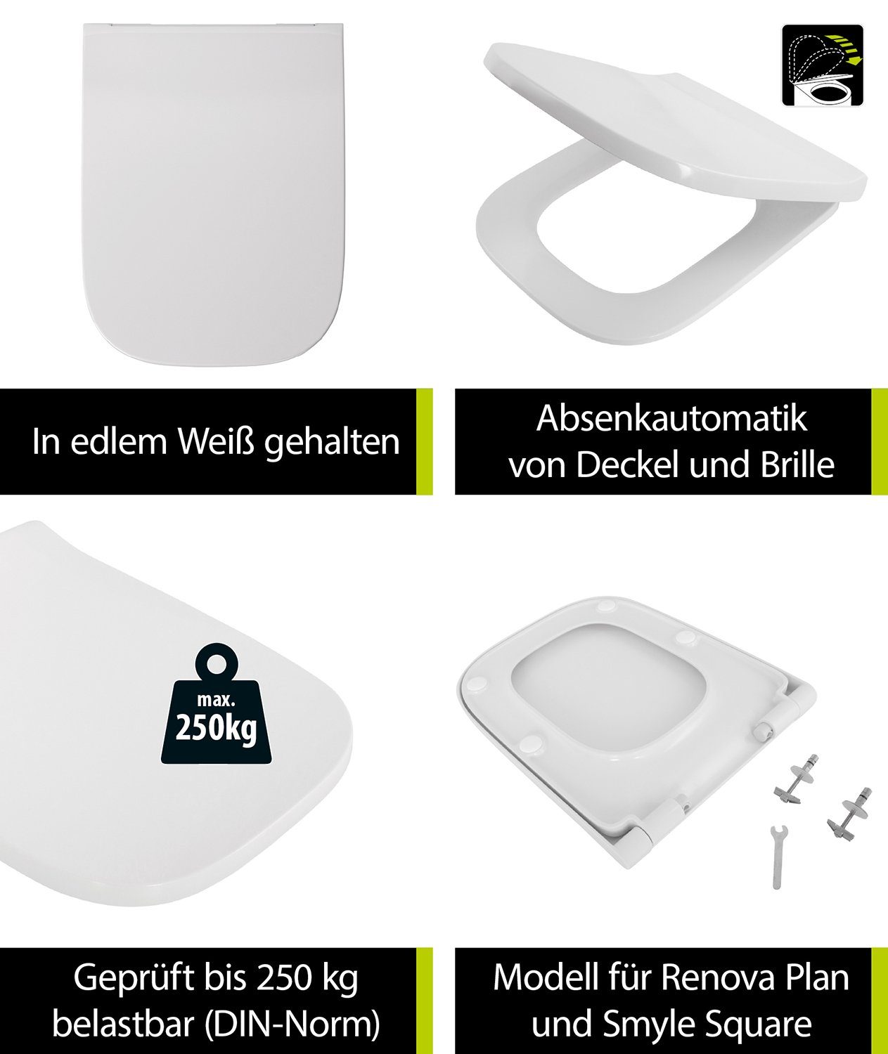 aquaSu WC-Sitz Tamia, Für Geberit Smyle Square und Renova Plan WC, Absenkautomatik, 407533