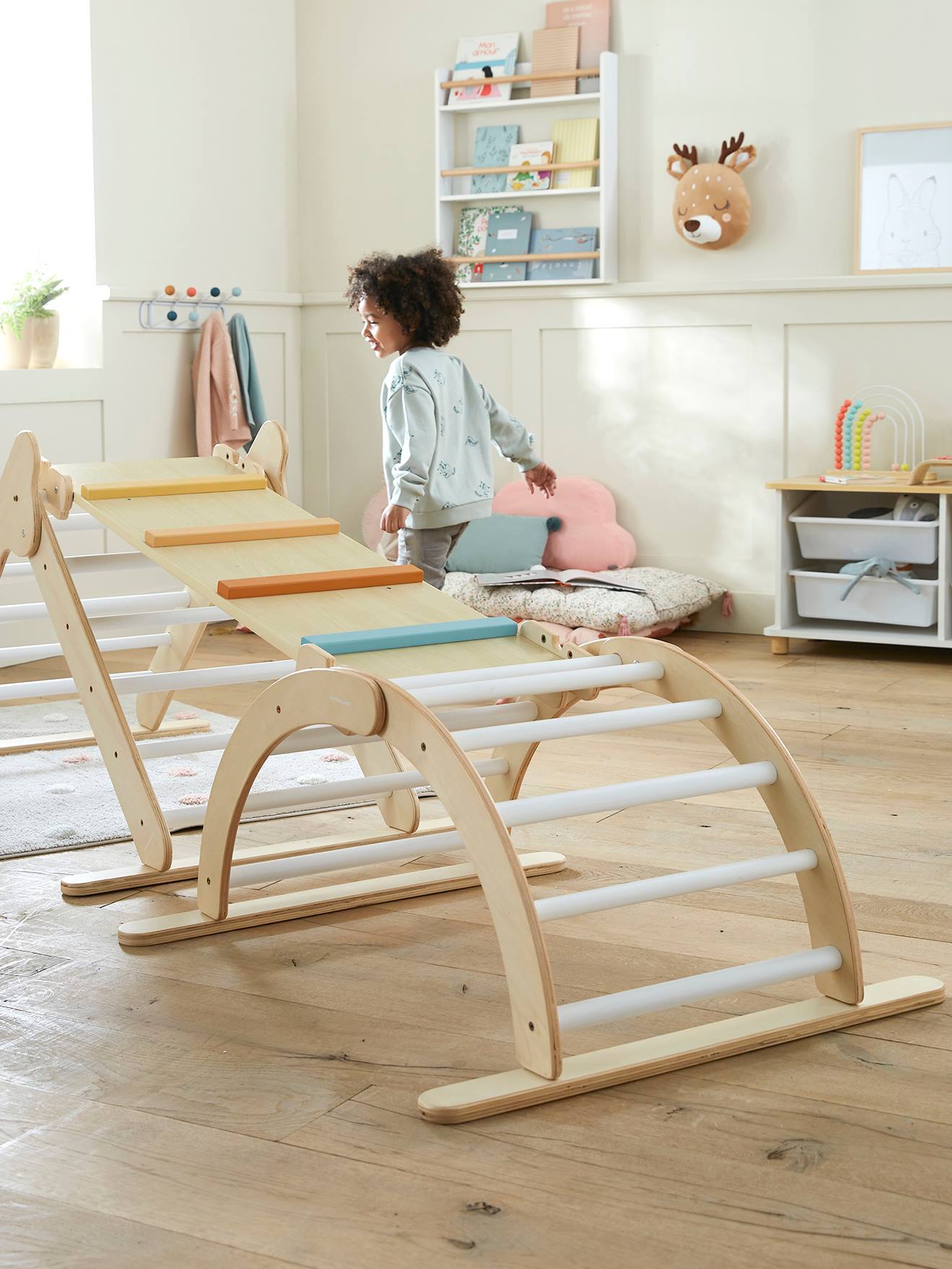 Pont d'escalade à grimper en bois FSC® multicolore