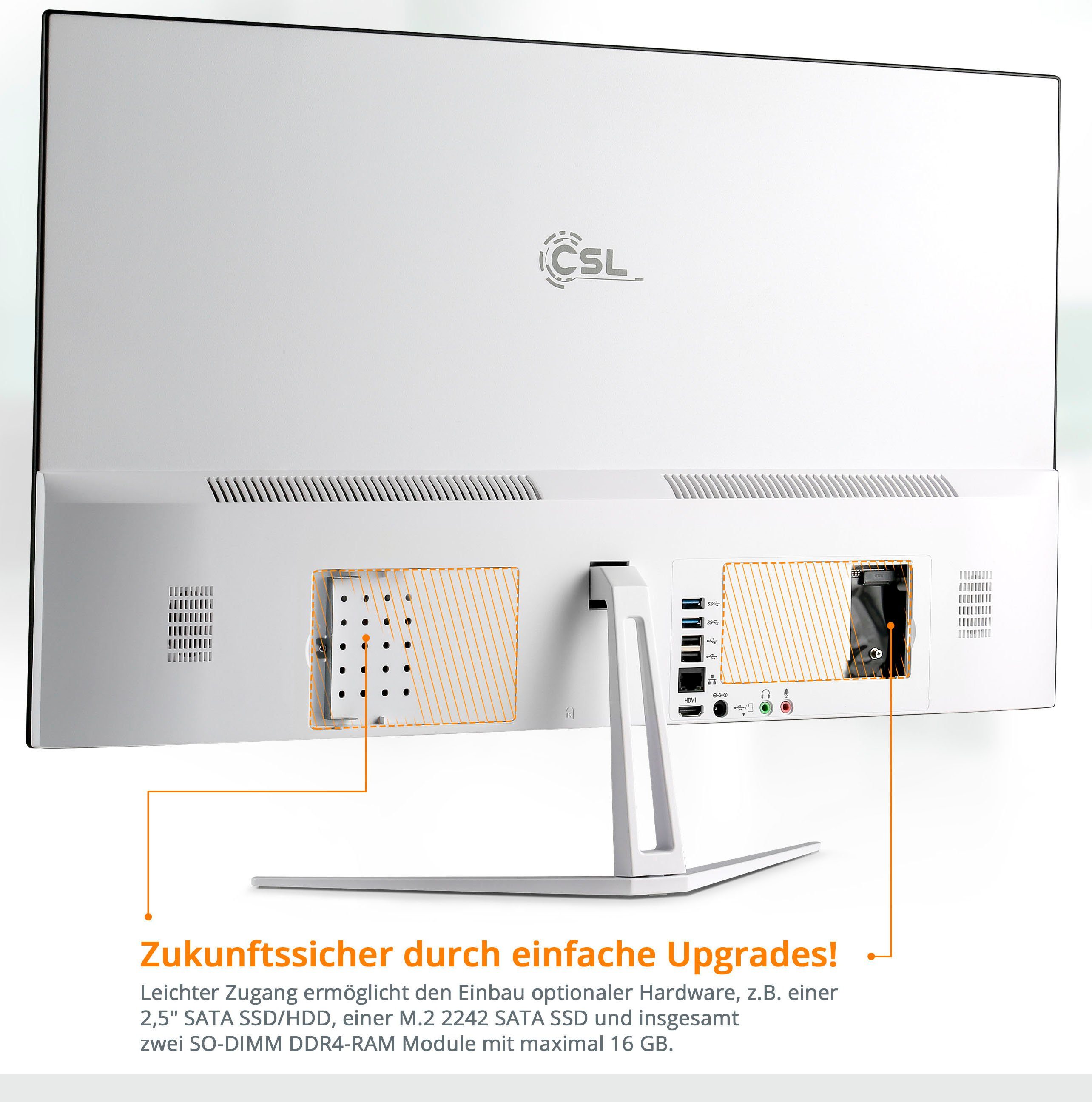 CSL Unity F27-GLS mit Windows 10 Pro All-in-One PC (27 Zoll, Intel® Celeron Celeron® N4120, UHD Graphics, 8 GB RAM, 1000 GB SSD)