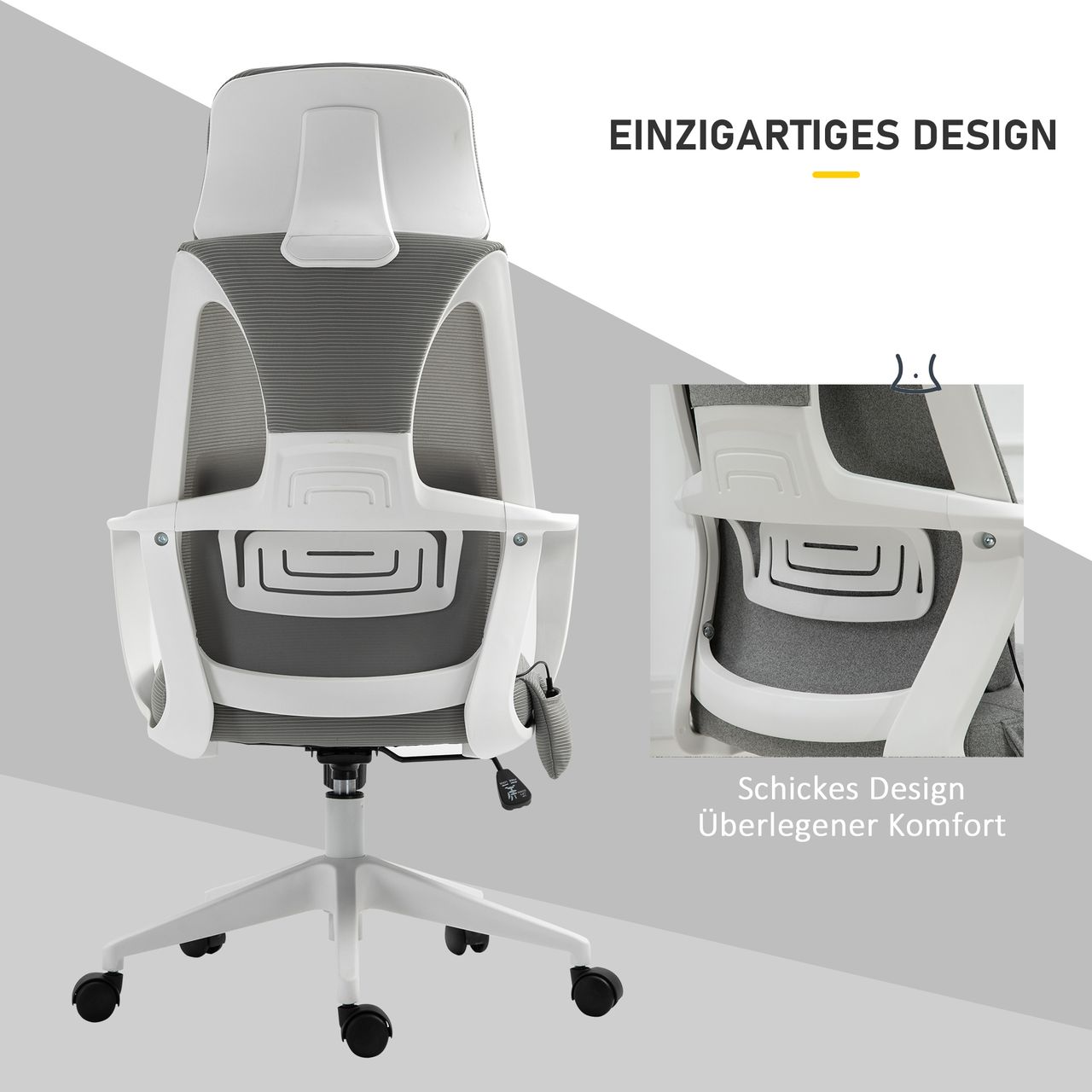 HOMCOM Vinsetto Bürostuhl Massagesessel mit Massagefunktion höhenverstellbar Grau