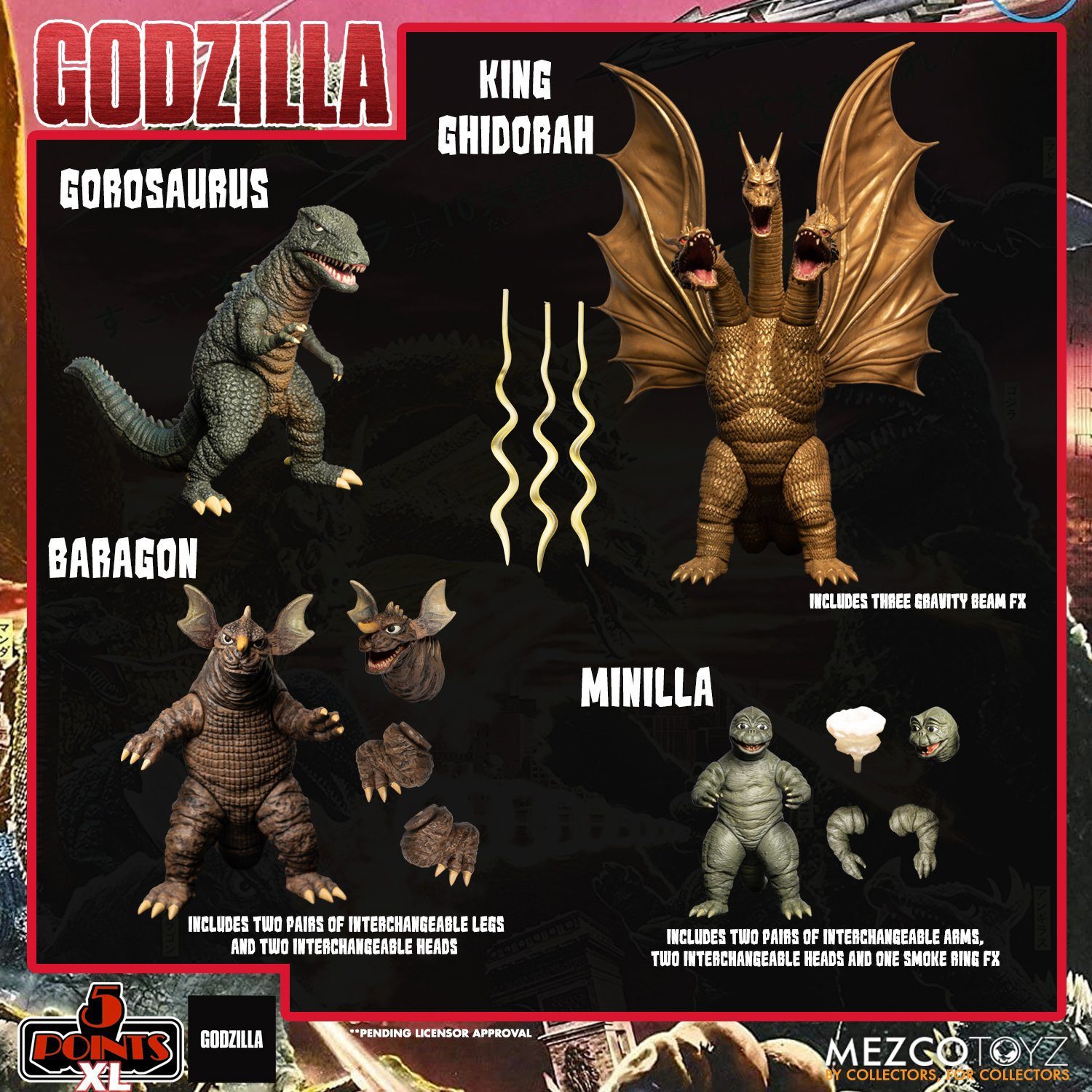 MEZCO Actionfigur Godzilla 5 Points XL Box Set 2 Actionfigur Monsters 1968