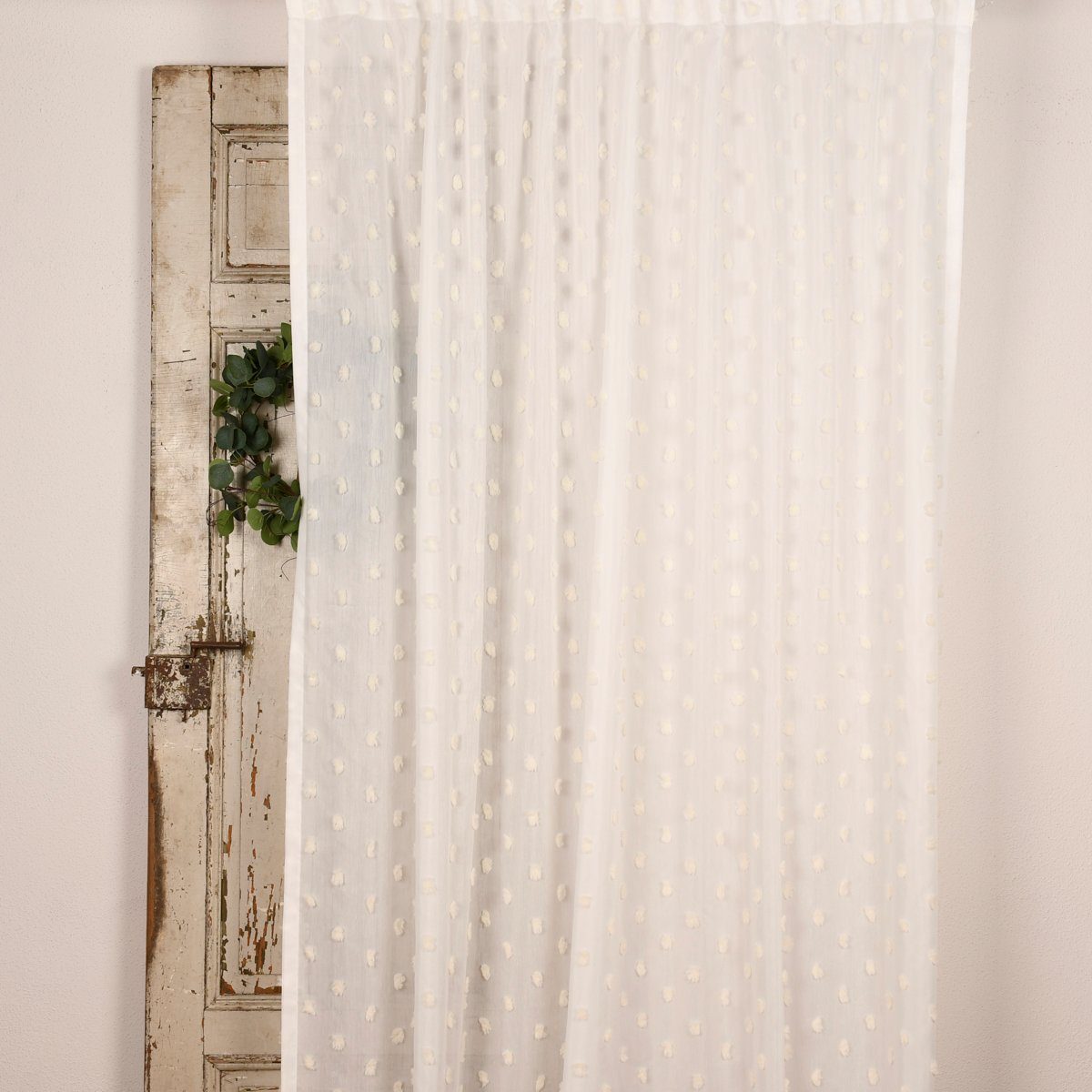 Meterware Rasch Textil Bambino Stores Pom Pom Puscheln weiß creme 3m, (1 St), halbtransparent, Kunstfaser, bestickt