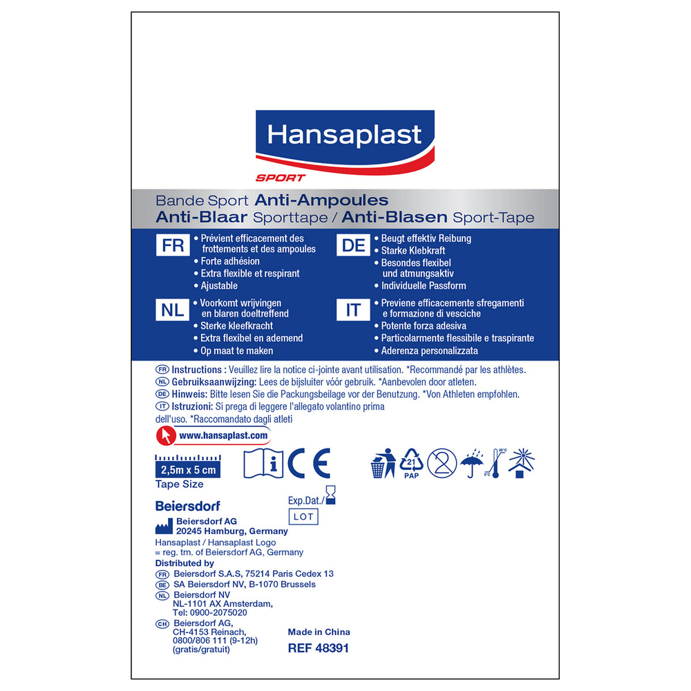 hansaplast Bande Sport Anti-Ampoules Bandage, pansement, sparadrap