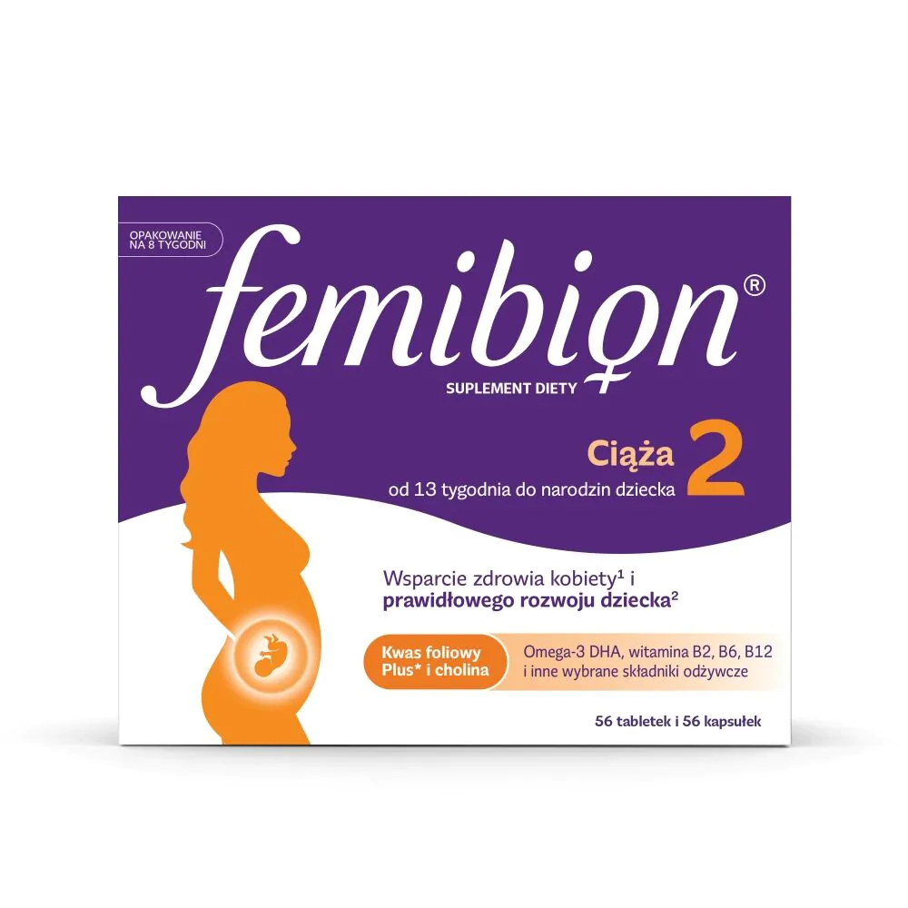 „Fembion 2 Pregnancy“, vitaminų ir mineralų rinkinys moterims nuo 13 iki 40 nėštumo savaitės, dengtos tabletės + minkštos kapsulės