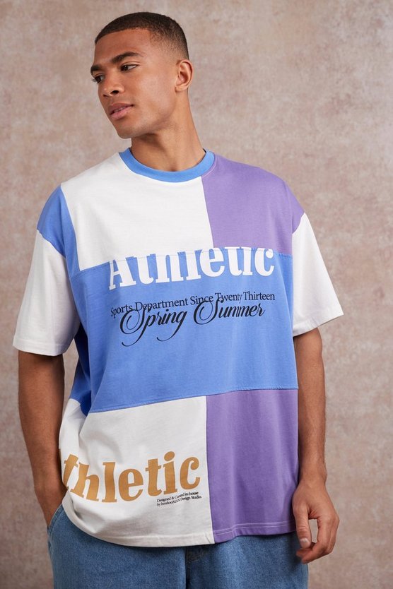 Oversize Patchwork T-Shirt mit Print