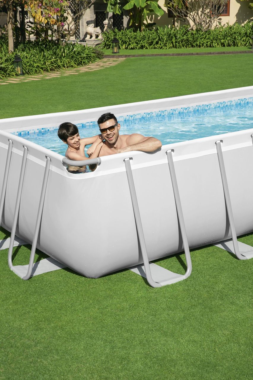 Bestway Power Steel™ Frame Pool Komplett-Set mit Sandfilteranlage, lichtgrau, 549 x 274 x 122 cm eckig