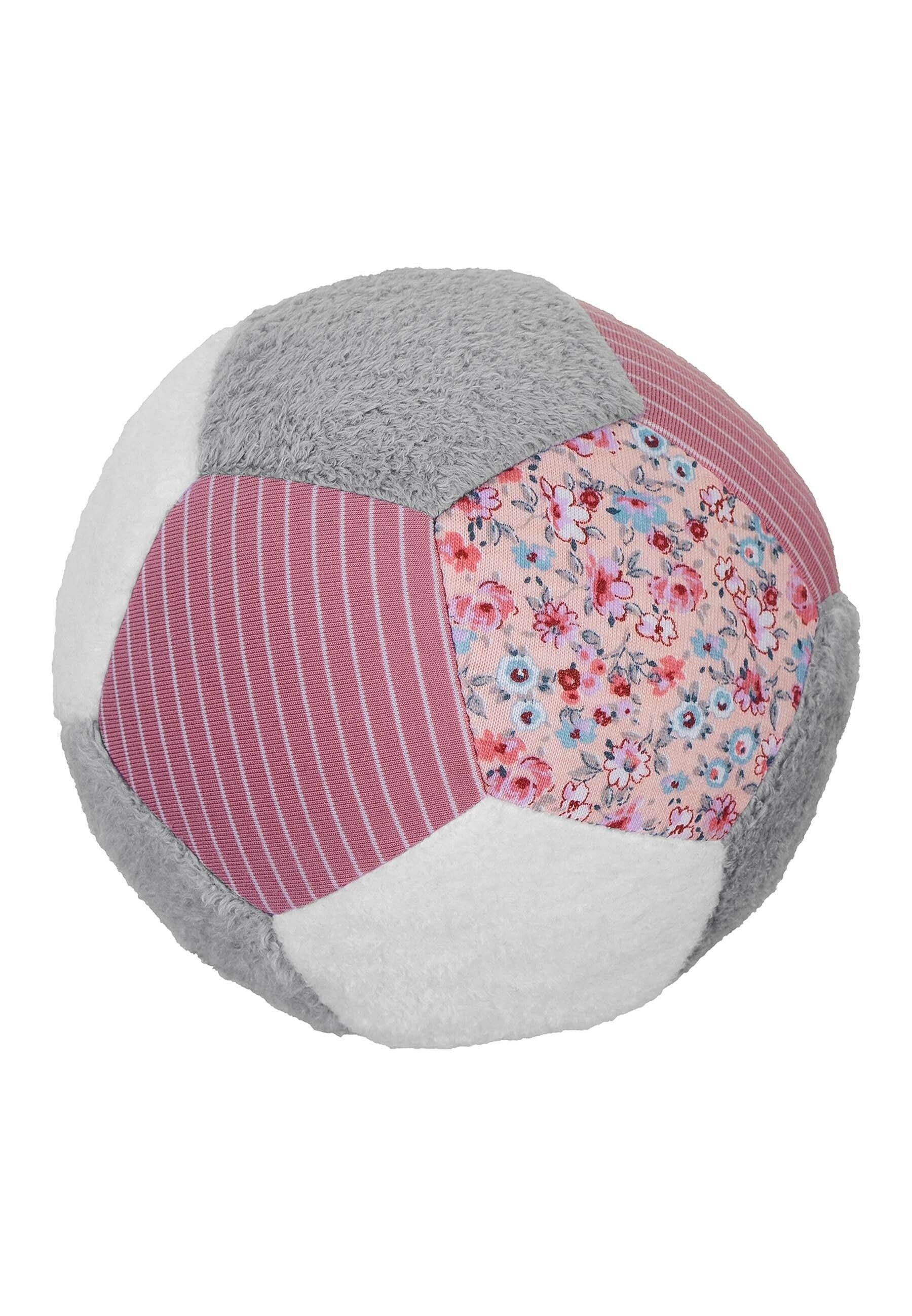 Ball aus Stoff in Rosa/grau, 11 cm groß mit Rassel