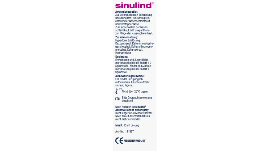 Sinulind abschwellendes Nasenspray 15 ml