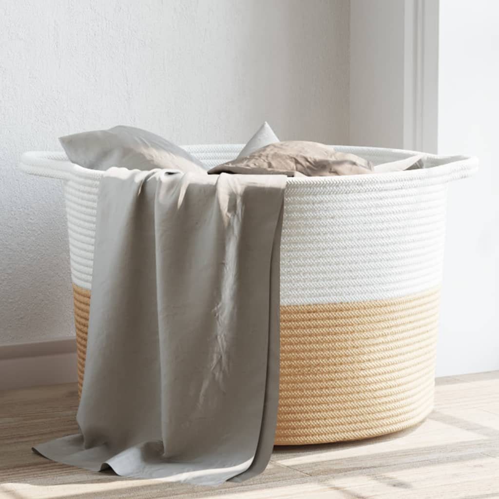vidaXL Wäschekorb Wäschekorb Beige und Weiß Ø55x36 cm Baumwolle