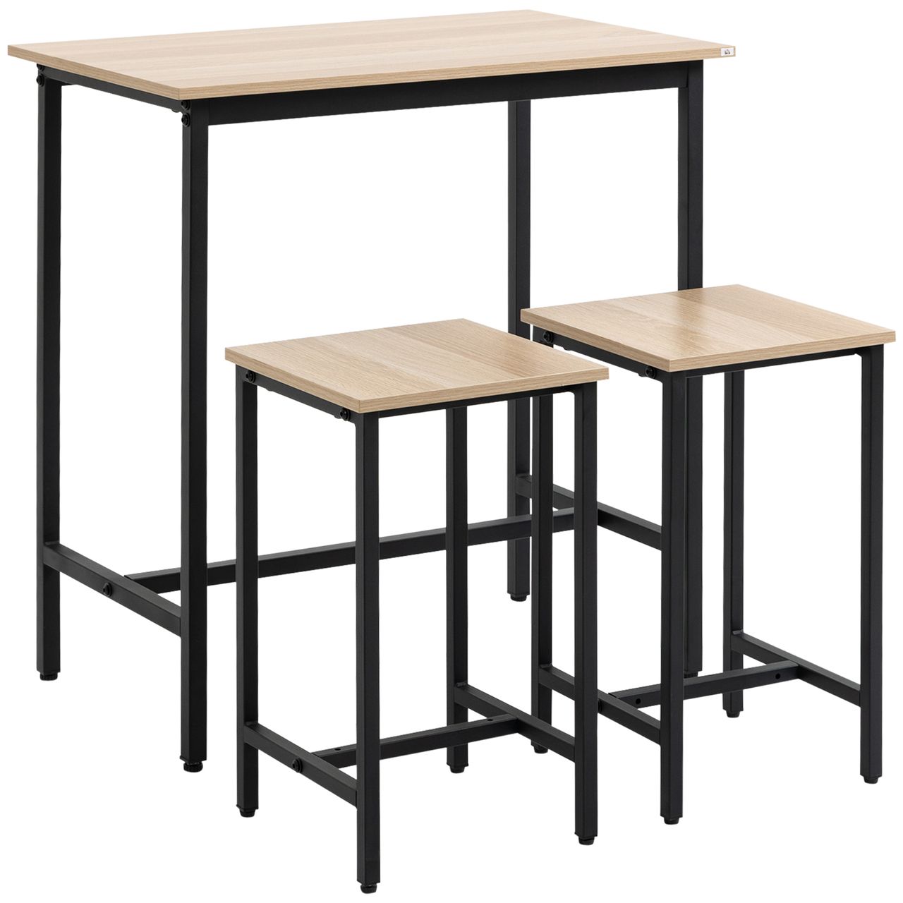 HOMCOM 3-teilig Esszimmergruppe Bartisch mit 2 Stühlen Spanplatte Naturholz