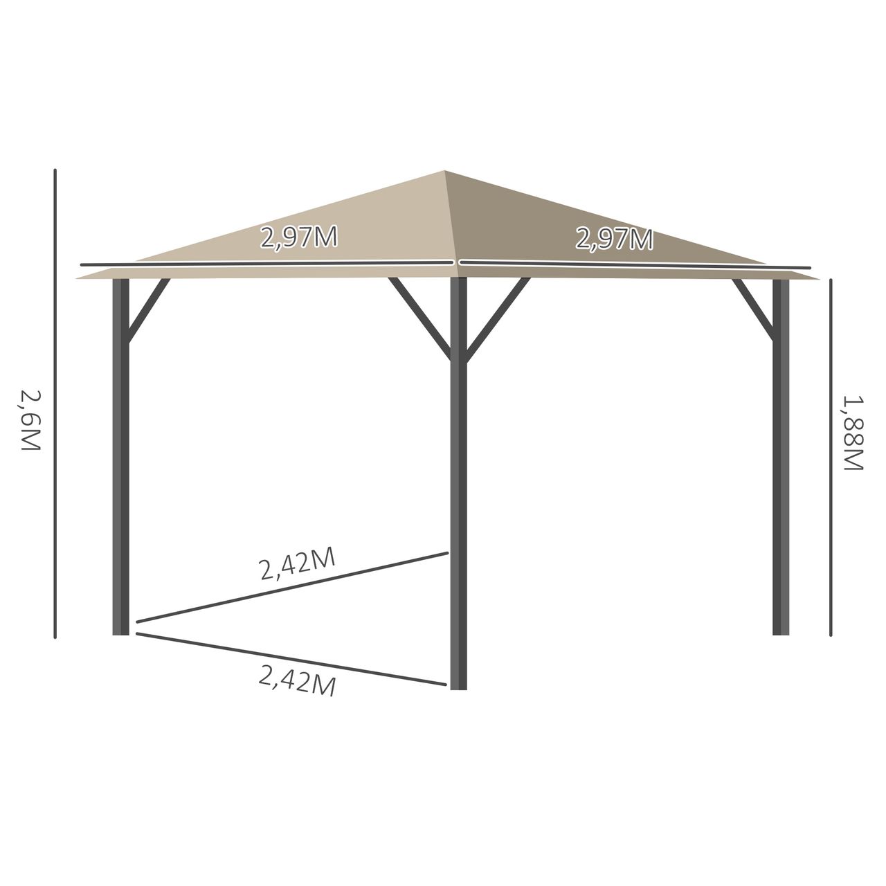 Outsunny Gartenpavillon Pavillon 3 x 3 m Gartenzelt Dach mit Belüftungslöcher Festzelt Partyzelt mit 4 x Seitenteile Moskitonetz wetterfest Aluminium Polyester khaki