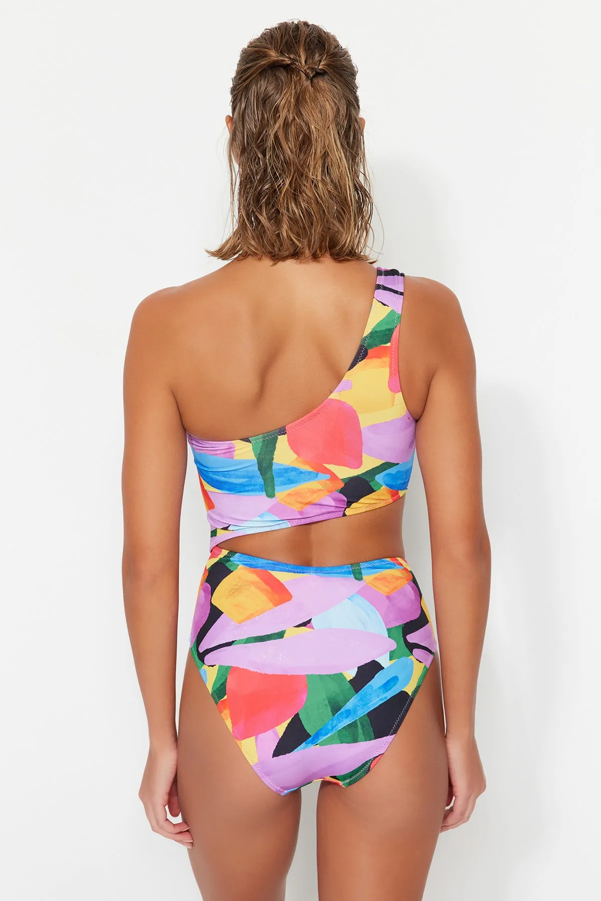 Trendyol Collection  Abstrakt gemusterter, einschultriger, normaler Mayokini TBESS23MA00243