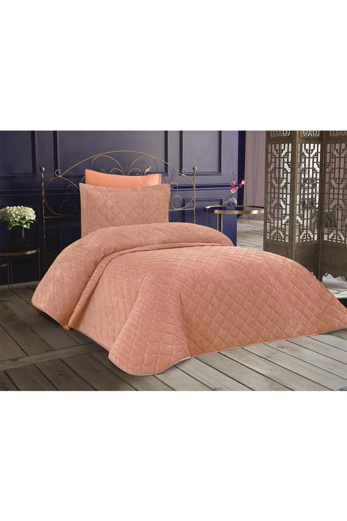 Çeyiz Diyarı  Dessert-Samt-Tagesdecke für Einzelbett, Puder